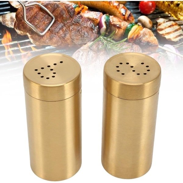 Cosensi - Gouden Kruidenpot RVS Kruiden Shaker voor Keuken Koken - Peper Zout Suiker - Moet Accessoire met Schroef Open Top