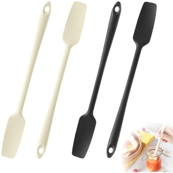 Cosensi - Silicone Spatula Set - Keuken Accessoires - Verlengd Handvat 28,2 cm - Hittebestendig - Voor Jams en Sauzen - Handig in Gebruik - Zwart/Wit