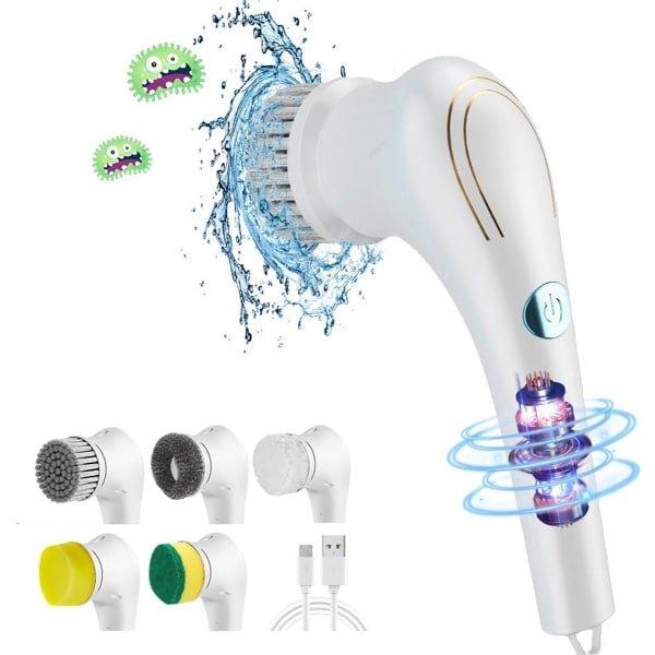 Draadloze Elektrische Reinigingsborstel met 360 Graden Draaiing en 5 Verwisselbare Borstelkoppen voor Keuken en Badkamer