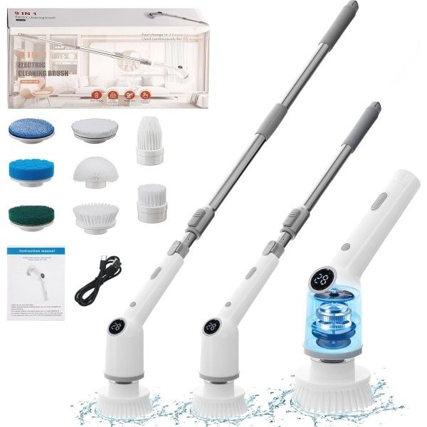 Draadloze Elektrische Reinigingsborstel met 9 Borstelkoppen en 3 Snelheden - Ideaal voor Keuken en Badkamer
