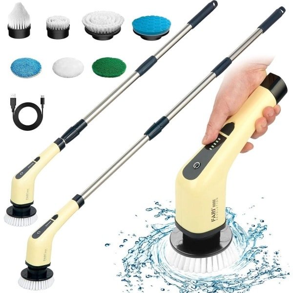 Draadloze Elektrische Schoonmaakborstel met 7 Opzetstukken - Verstelbare Steel voor Badkamer en Keuken
