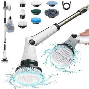 Draadloze Elektrische Schrobber met 8 Vervangbare Borstels voor Badkamer, Keuken en Auto