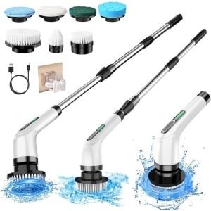 Draadloze Elektrische Schrobborstel met Verstelbare Steel en 7 Opzetborstels voor Badkamer en Keuken