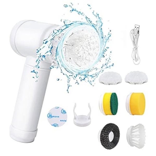 Draadloze elektrische schrobborstel voor keuken en badkamer met 6 opzetborstels