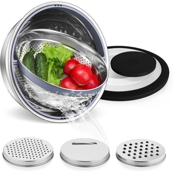 Draaibare Vergiet en Mengkom Set - Roestvrij Staal Keuken Accessoire voor Fruit, Groenten en Pasta