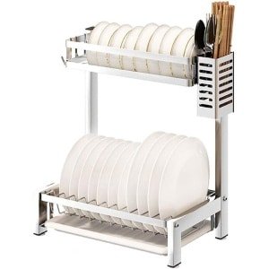 Droogrek Keuken - Vaatwasser - Aanrecht Organiseren - Dubbele Laag - Met Accessoires - Zilver