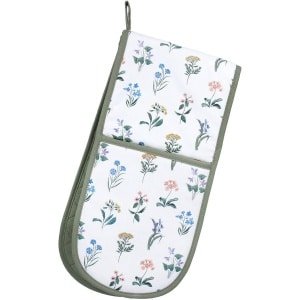 Dubbele Oven Handschoen - Keuken Accessoire - Veilig Koken - Bloemenprint Design - 84x19 cm - Wit