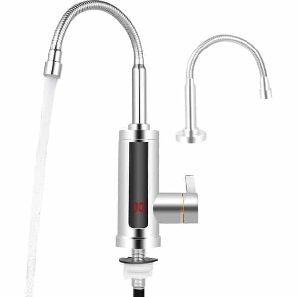 Elektrische Doorstroomboiler Kraan 3000W - Direct Warm Water Keuken of Tuin - Zilver