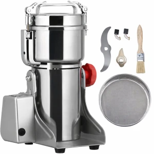 Elektrische Graanmolen - Kruidenmolen - Koffiemolen - Poedermachine - 300g 1400W - RVS Swing Model - Hogesnelheidsmolen - Voor Droge Granen Specerijen en Koffiebonen - Instelbare Maaltijd - Keuken en Professioneel Gebruik