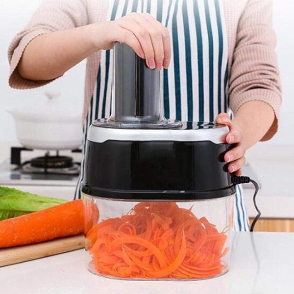 Elektrische Groentesnijder - Spiraalsnijder Keuken - Gezond Koken - 4 Roestvrijstalen Messen - 21.5 x 15 x 32.8 cm - Zwart