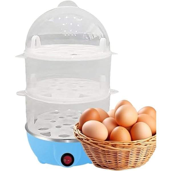 Elektrische Kookpan - Stoommachine Keuken - Snel Eieren Koken - Automatische Uitschakeling - 16 x 16 x 28 cm - Blauw