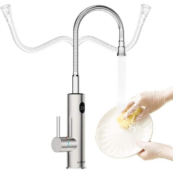 Elektrische Kraan - Doorstroomverwarmer Keuken - Direct Warm Water - Digitaal Display - 3.2 kW 220V - Zilver