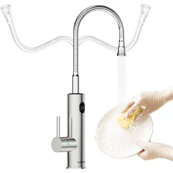 Elektrische Kraan - Doorstroomverwarmer Keuken - Direct Warm Water - Digitaal Display - 3.2 kW 220V - Zilver