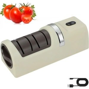 Elektrische Messenslijper - Oplaadbare - Messenslijper Elektrisch - Knife Sharpener - Doortrekslijper - Messen Slijper - Messenslijpers - Geschikt voor mesonderhoud - Voor Huishoudelijk Gebruik Keuken Wonen Camping Bakken - Wit