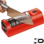 Elektrische Messenslijper - Oplaadbare - Messenslijper Elektrisch - Knife Sharpener - Doortrekslijper - Messen Slijper - Messenslijpers - Geschikt voor mesonderhoud - Voor Huishoudelijk Gebruik Keuken Wonen Camping Bakken - Rood