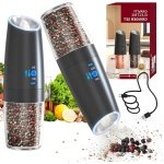 Elektrische Peper- en Zoutmolen Set van 2 - Oplaadbaar via USB, Verstelbaar, Met LED en Borstel, Handbediening voor Keuken en BBQ (Zwart)