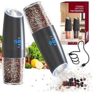 Elektrische Peper- en Zoutmolen Set van 2 - Oplaadbaar via USB, Verstelbaar, Met LED en Borstel, Handbediening voor Keuken en BBQ (Zwart)