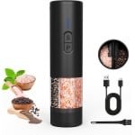 Elektrische Pepermolen, 2 in 1 Dubbel Reservoir, Dubbel Verstelbaar Keramisch Maalwerk in Fijnheid, USB Oplaadbaar Navulbaar Zout- en Pepermolens met LED Licht voor Keuken, Zwart