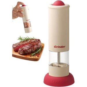 Elektrische Pepermolen - Kruidenmolen Zoutmolen - Keuken Gebruik - Verstelbare Maalgraad - 22 ml Inhoud - Rood Crème