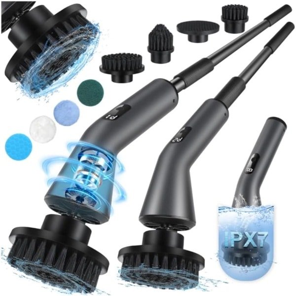 Elektrische Reinigingsborstel Oplaadbaar - IPX7 Waterdicht - 7 Opzetstukken - Voor Badkamer, Keuken, Tegels & Auto