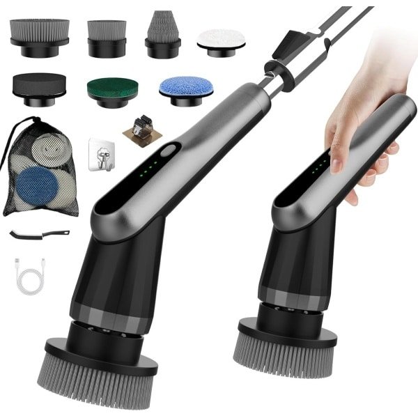 Elektrische Schoonmaakborstel - Draadloze Reiniger - Badkamer Keuken - Krachtige Roterende Kop - 700 Gram - Grijs Zwart
