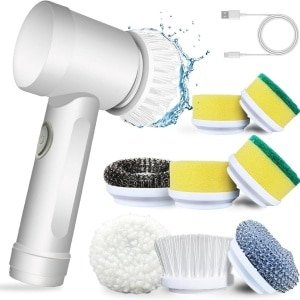 Elektrische Schoonmaakborstel - Roterende Handborstel met 3 Opzetstukken - Automatische Reinigingsset voor Badkamer, Keuken & Servies - Wit