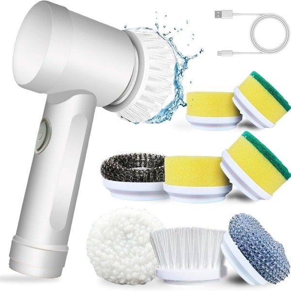 Elektrische Schoonmaakborstel - Roterende Handborstel met 3 Opzetstukken - Automatische Reinigingsset voor Badkamer, Keuken & Servies - Wit