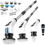 Elektrische Schoonmaakborstel met 10 Opzetstukken - Uitschuifbare & Verstelbare Steel - Power Scrubber voor Badkamer, Keuken & Auto - Draadloos - Wit