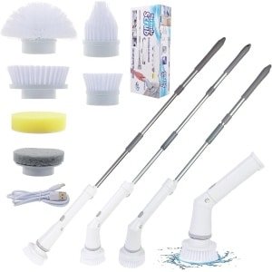 Elektrische Schoonmaakborstel met 6 Koppen en Verstelbare Steel - Ideaal voor Tegels, Badkamer en Keuken