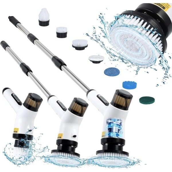 Elektrische Schoonmaakborstel met 7 Verwisselbare Borstels, Waterdicht voor Badkamer en Keuken, Ideaal voor Grondige Reiniging