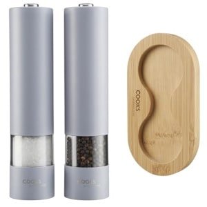 Elektrische Zout- en Pepermolen Set met One-Touch Knop | Verstelbare Slijpfuncties voor Keuken | Modern Grijs Design