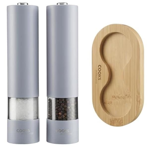 Elektrische Zout- en Pepermolen Set met One-Touch Knop | Verstelbare Slijpfuncties voor Keuken | Modern Grijs Design