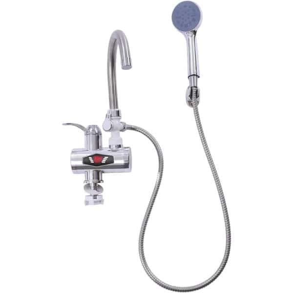 Elektrische doorstroomkraan - Warmwaterkraan Keuken - Direct Warm Water - LCD Temperatuurweergave - 14.5x29cm - Zilver