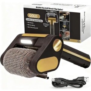 Elektrische grillborstel, 4000mAh draadloze BBQ-reiniger met LED-verlichting, 350 tpm roestvrijstalen motorrol, oplaadbare grillborstel voor keuken en buiten, zwart