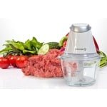 Elektrische hakmolen voor de keuken - capaciteit 1 l - dubbel lemmet van staal - 300 W - vleesmolen en groenten - vlees groenten kaas pesto - BEHOME.