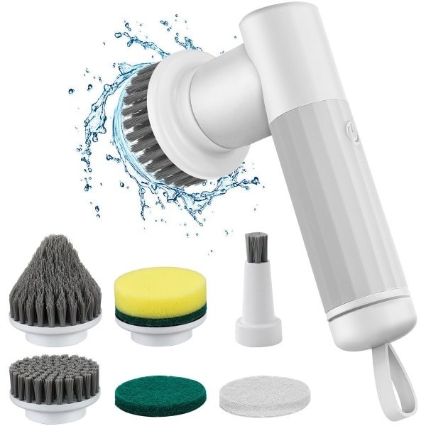 Elektrische reinigingsborstel - Huishoudelijk gebruik voor keuken - Schoenreinigingsborstel - 5 Verwisselbare opzetstukken - Multifunctionele siliconen reinigingsborstel - Toepasbaar voor thuisgebruik - Glas, Tegels, Keuken, Badkamer, Badkuip
