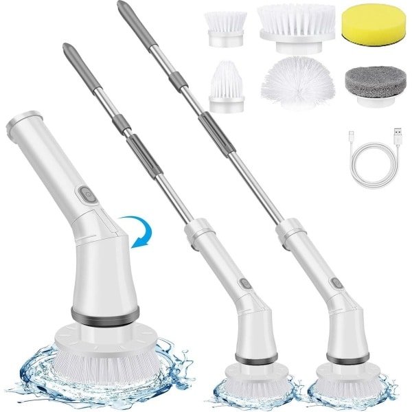 Elektrische reinigingsborstel - Spin Scrubber 2023 draadloos - 6 verwisselbare boorborstelkoppen - verstelbare verlenggreep - kuip en vloertegels - badkamer keuken auto vloer.