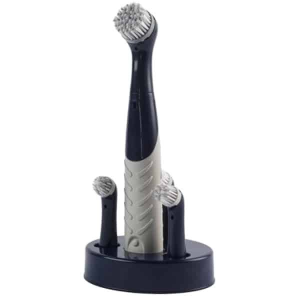 Elektrische reinigingsborstel met 4 verwisselbare koppen - Badkamer en keuken schoonmaakborstel met antislip handvat, marineblauw