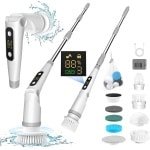 Elektrische reinigingsborstel met 8 opzetstukken, 3 snelheden en verstelbare handgreep voor badkamer en keuken