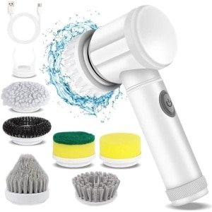 Elektrische roterende schrobborstel - Doucheschrobber - Elektrische badkamerschrobber - voor het reinigen van badkuip, vloer, tegels, ramen, gootsteen en keuken, met 5 elektrische reinigingsborstels