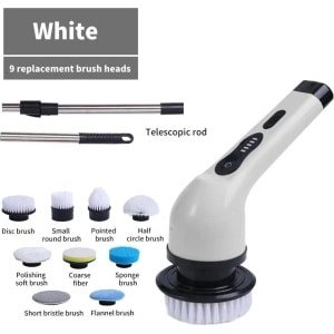 Elektrische schoonmaak borstel - reinigingsborstel elektrisch - elektrische schrobborstel - multifunctionele reinigingsmachine - voor onder andere badkamer en keuken - dweilen - schoonmaken - afwassen - met LED display -wit