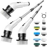 Elektrische schoonmaakborstel, elektrische roterende schoonmaakborstel, Geschikt voorzien van 9 snoerloze opzetstukken, roterende borstel Geschikt voor het schoonmaken van badkamer en keuken.