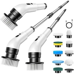 Elektrische schoonmaakborstel, elektrische roterende schoonmaakborstel, Geschikt voorzien van 9 snoerloze opzetstukken, roterende borstel Geschikt voor het schoonmaken van badkamer en keuken.