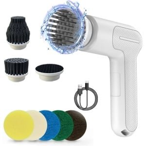 Elektrische schoonmaakborstel-multifunctionele reinigingsborstel-rotatie schoonmaakborstel-met 8 opzetstukken-badkamer keuken reiniger-IPX7 waterdicht-F001-A