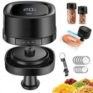 Elektrische vacuümsealer voor Mason Jars - Vacuümeerder - Geschikte potdiameter: 7 cm (standaard) en 8,5 cm (breed) - Eenknopsbediening & Dubbele Diameter - Draadloos & LED-display - Luchtdicht & Vershouding - Voor Keuken & Voorraad