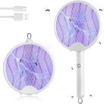 Elektrische vliegenmepper, 3-in-1, 3000 V, USB-oplaadbaar, opvouwbaar, uv-elektrische muggenmepper, hangende insectenverdelger met veiligheidsnet voor binnen, keuken (wit)