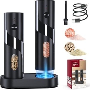 Elektrische zout- en pepermolens Set van 2 met Oplaadbare Basis, LED Licht en Instelbare Grofheid voor de Keuken