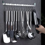 Famanu - Keukengerei Set 38 Stuks, Roestvrij Staal Kookgerei Set, Keuken Gadgets, Met houder en haken om keukengerei op te hangen, Vaatwasserbestending