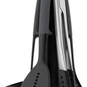 Famanu - Keukengerei & keuken gadgets set - 6 stuks met roterende houder - siliconen handgrepen - anti-aanbak kop - grijs