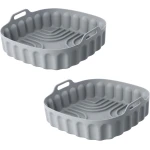 Famanu - Siliconen airfryer-vormen - vierkante opvouwbare bakvormpjes - herbruikbare airfryer-accessoires - voeringen voor keuken - wasbare rechthoekige bakrekvormen om te koken (20,5 cm - grijs)